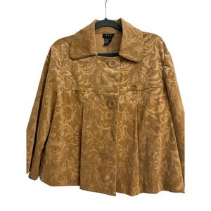 R.Q.T. Tan Corduroy Damask Scroll Print Button Front Crop Jacket Large Preppy